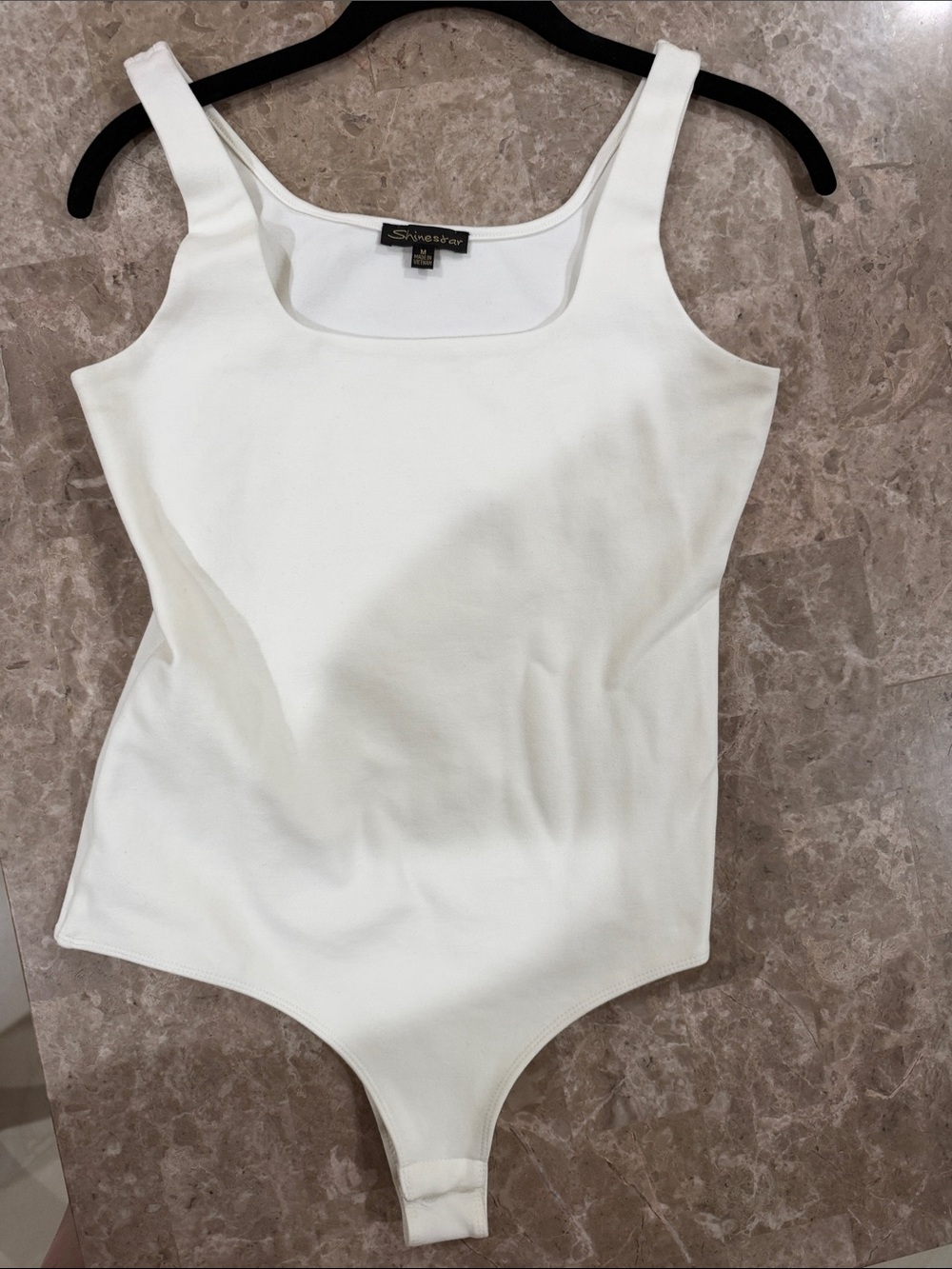 Shinestar White Square Neck Sleeveless Bodysuit